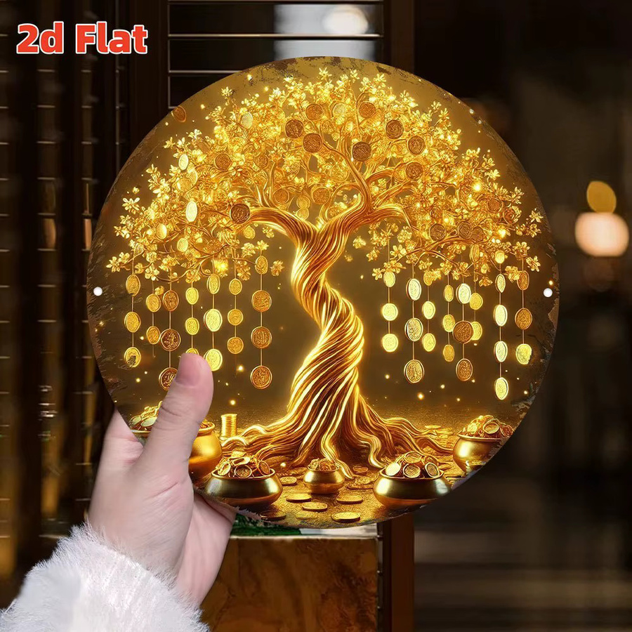 Potdemiel Wealth Tree Feng Shui Symbol Rundes Aluminium-Metallschild in Gold, Durchmesser: 20 cm - Bild 3