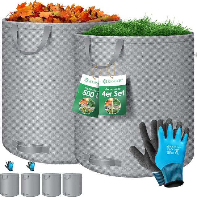 KESSER Gartensack Set mit Handschuhen, selbststehend und faltbar, Farbe Grau - Bild 1