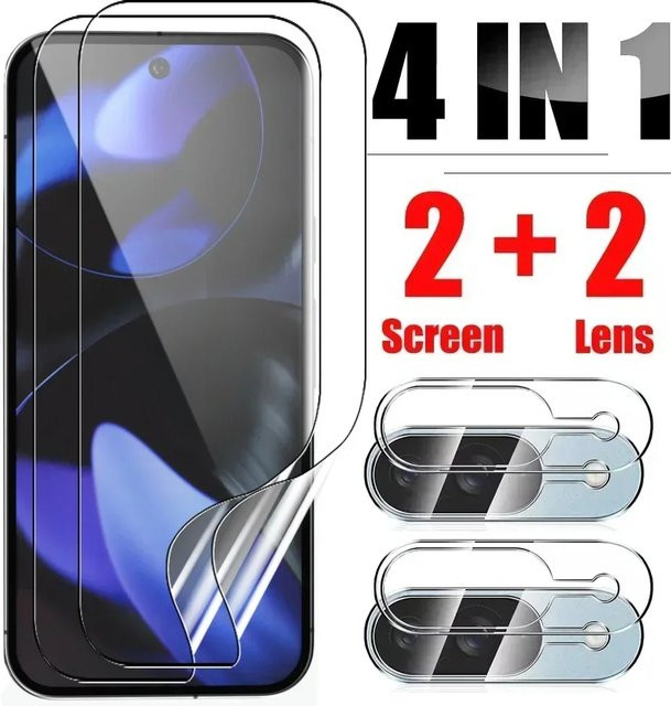 4-in-1 HD-Hydrogelfolie für Google Pixel 9 Pro XL, Google 7, 8 Pro, 8a und 7a als flexible TPU-Displayschutzfolie und Kameraobjektivschutzfolie, transparent - Bild 1