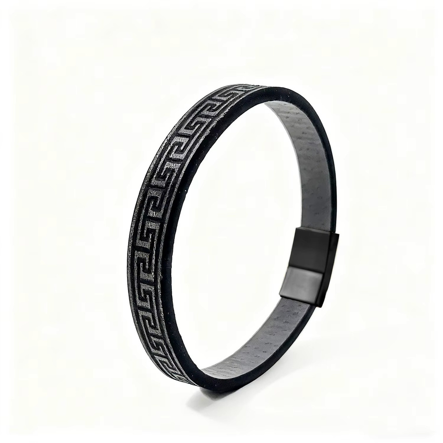 YAN MIN TRADE Lederarmband, Edelstahl, Schwarz, Unisex - Bild 2