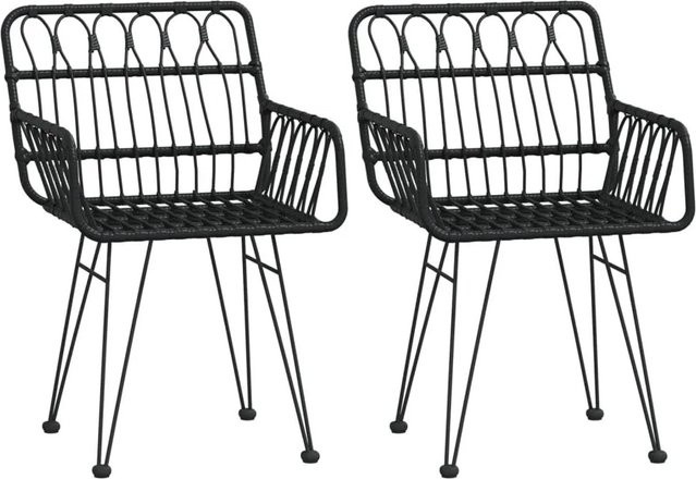 Furnicato Gartenstühle Set aus 2 Stück mit Armlehnen in Schwarz aus PE-Rattan, B/T/H: 56 x 64 x 80 cm - Bild 1
