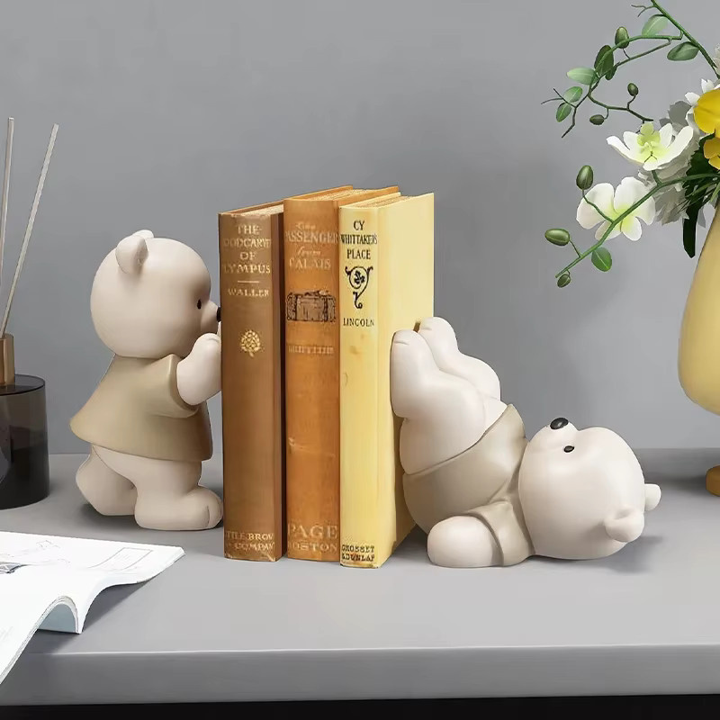 Dekorative Bär Buchstütze aus Keramik in Beige für Wohnzimmer und Bücherregal - Bild 3