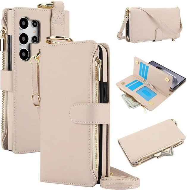 Samsung Crossbody-Geldbörse und Handyhülle in Beige für Galaxy S25 S24 S23 S22 S21 FE Plus Note 20 Ultra A16 A14 A15 A52 A52S A53 A54 A55 5G - Bild 1