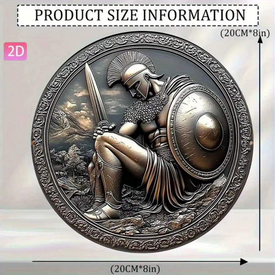 HELLOYOUNG Vintage Griechische Kriegerstatue Wanddekoration aus Metall mit Schwert und Schild, B/H: 20 x 20 cm - Bild 2