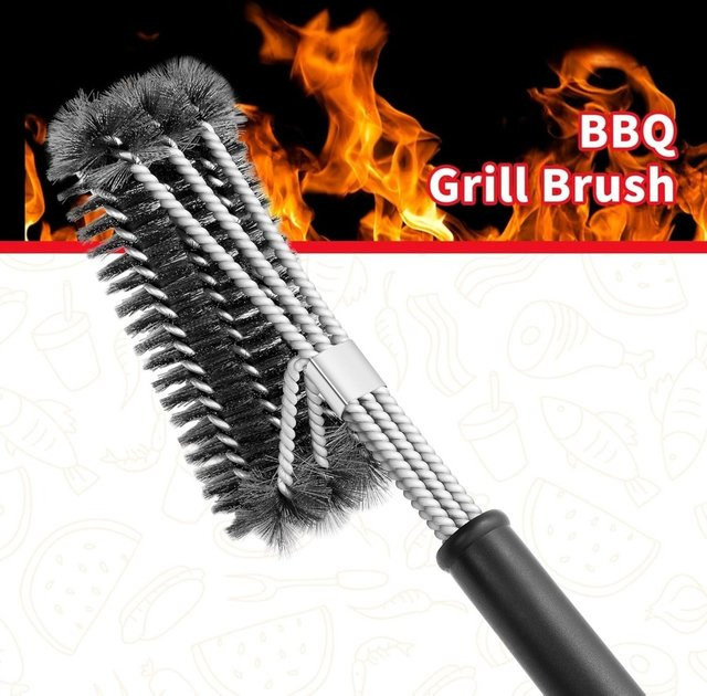 FEB.WIND 3-in-1 Grillbürste aus Edelstahl in Silber und Schwarz für effiziente Reinigung von Grillgittern - Bild 1