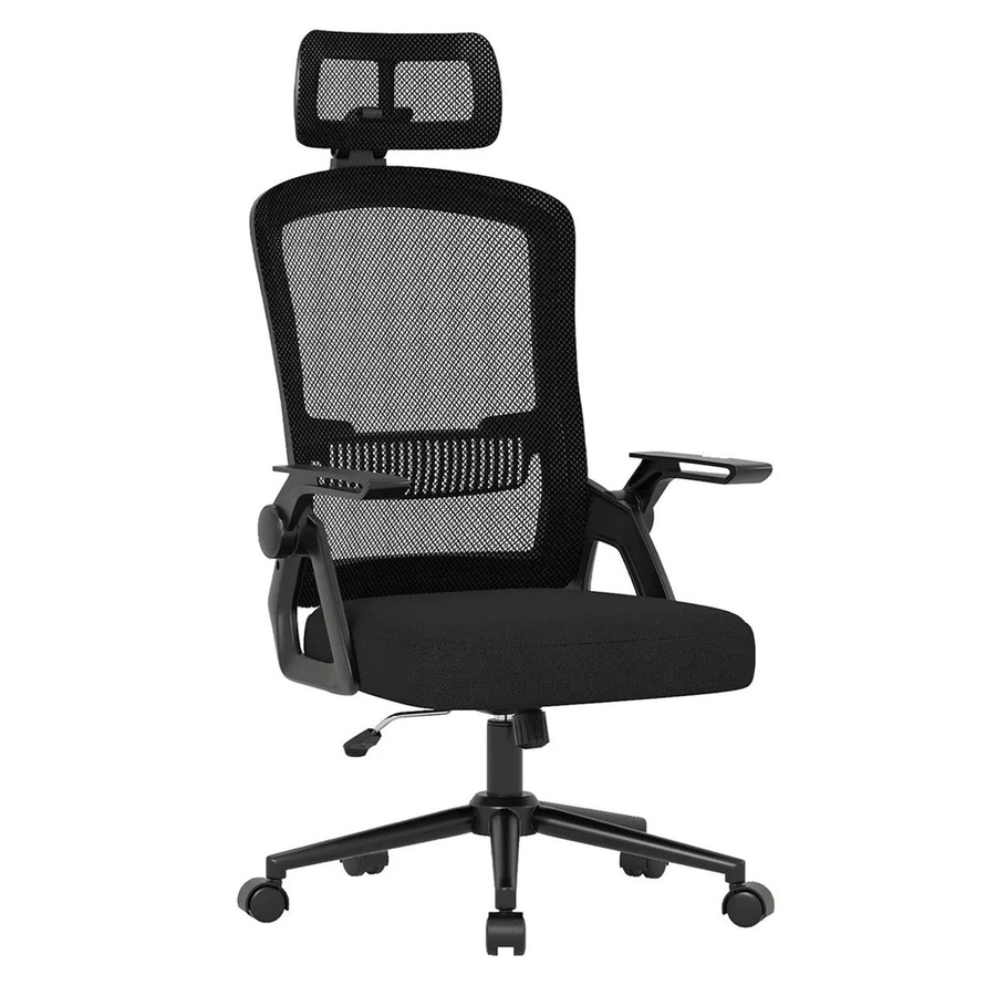 Rattantree Ergonomischer Bürostuhl mit verstellbarer Kopfstütze, hoher Rückenlehne aus Netzgewebe und hochklappbaren Armlehnen, Schwarz, B/T/H: 64,0 x 64,0 x 60,0 cm - Bild 2