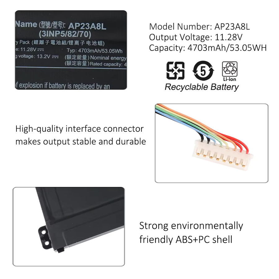 Acer Laptop Batterie in Schwarz für Aspire Go 15 AG15-51P, A14-51M, A14-51GM, A15-41M, A15-51M und Chromebook CB311-12HT (Modelle AP23A8L, AP23A7L, AP23A5L) - Bild 4