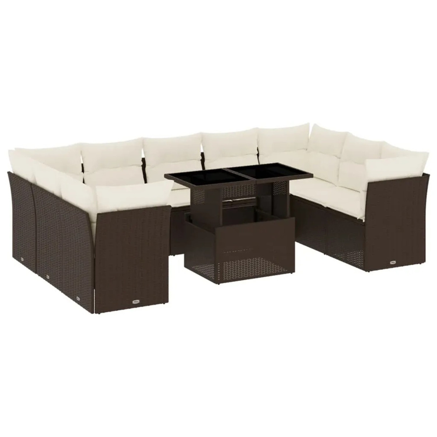 vidaXL 10-tlg Garten-Sofagarnitur aus braunem Poly-Rattan mit Kissen und Tisch in L-Form - Bild 2