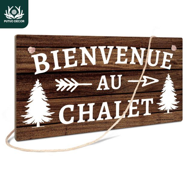 Putuo Decor Holzschild Bienenkomst Au Chalet Wandkunst aus Holz zum Aufhängen - Bild 1