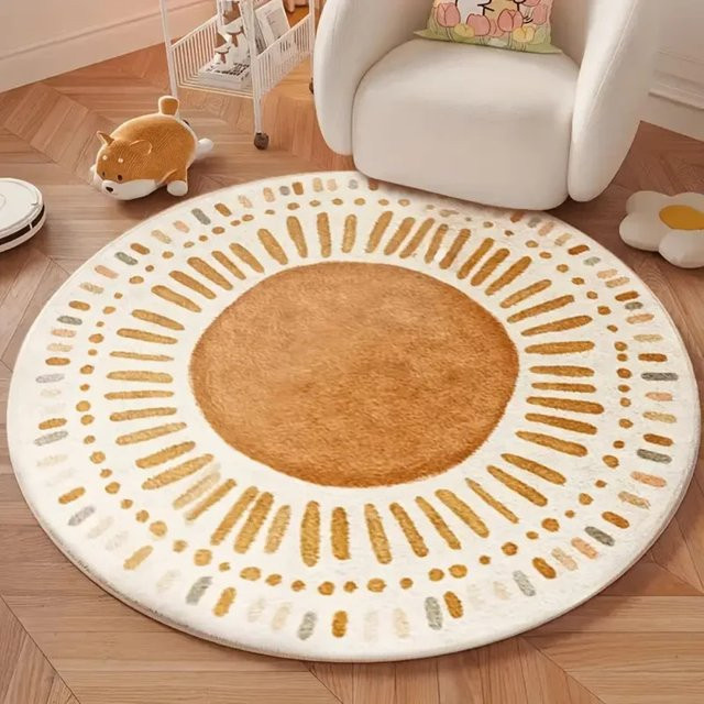VIKAMA Runder Fleece-Teppich in Multicolour mit Boho-Design, rutschfeste Bodenmatte für Wohnzimmer, Schlafzimmer und Kinderzimmer, Durchmesser: 80 cm - Bild 1