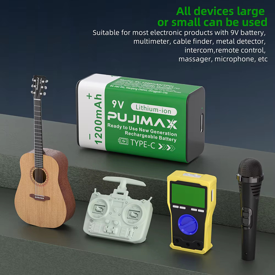 PUJIMAX 9V Lithium-Wiederaufladbare Batterie 1200mAh mit Typ-C USB Anschluss für Multimeter, Mikrofon und Spielzeug - Bild 2