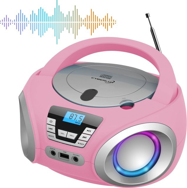 Cyberlux CD-Player mit LED-Beleuchtung, Radio, CD, MP3 und USB in Pink - Bild 1