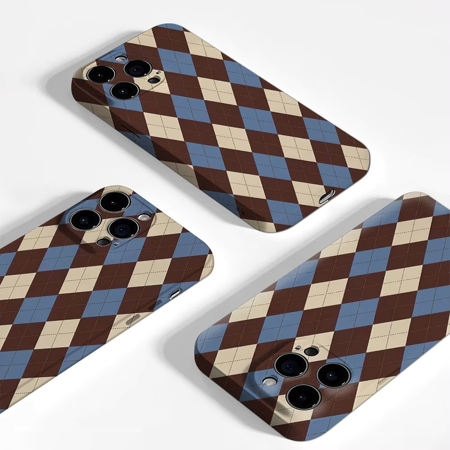 Vintage Diamond Plaid Handyhülle für Apple iPhone 17 16 15 14 13 12 Pro Max Plus mit doppelschichtiger Rückseite in Multicolour - Bild 3