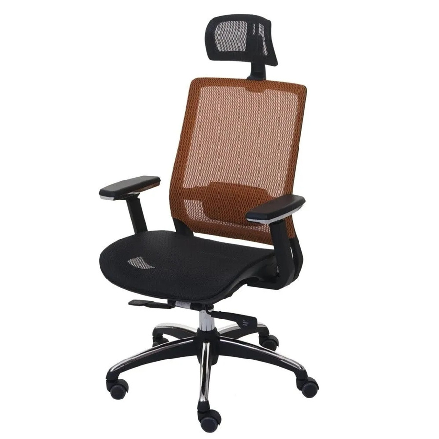 Ergonomischer Bürostuhl MCW A20 mit Kopfstütze und Sitzhöhentenverstellung, Schwarz-Orange, Stoff - Bild 3
