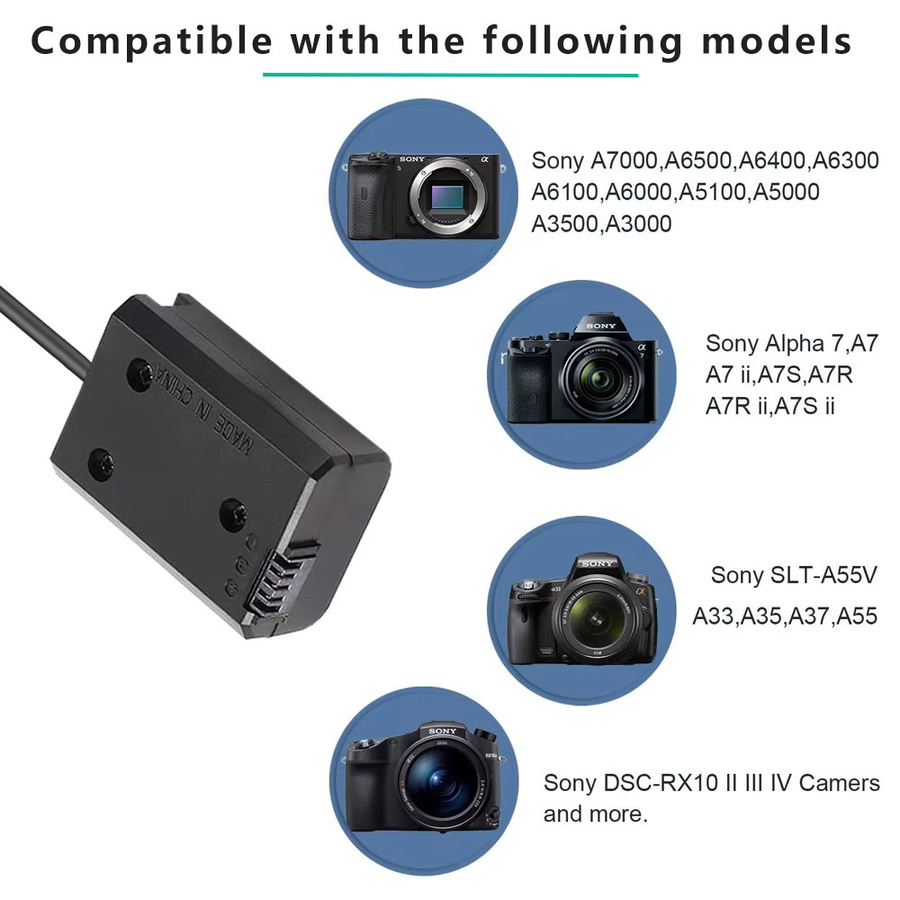 AC-PW20 USB-C Dummy-Akku Adapter für Sony Alpha ZV-E10 A6000 A6100 A6300 A6400 A6500 A5000 A5100 A7 A7II A7RII A7S in Schwarz - Bild 3