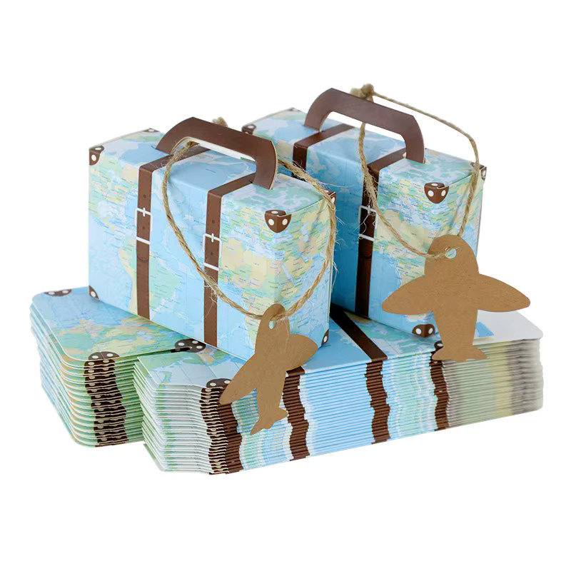 ZQCXLD Weltkarte Mini Gepäck Candy Boxen mit Flugzeug Label für Geburtstag und Party, Blau, 5 oder 10 Stück - Bild 2