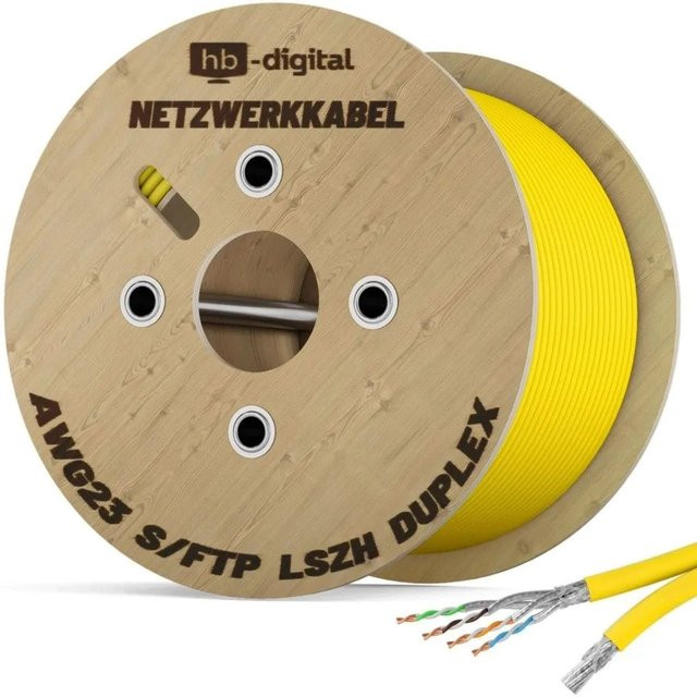 hb-digital CAT 7 Duplex Ethernet LAN Kabel S/FTP AWG23 LSZH Gelb 500m - Bild 1
