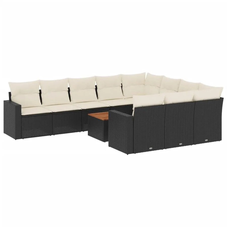 vidaXL 11-teilige Garten-Sofagarnitur aus Polyrattan in Schwarz mit Kissen und Couchtisch im L-Shape Design - Bild 2