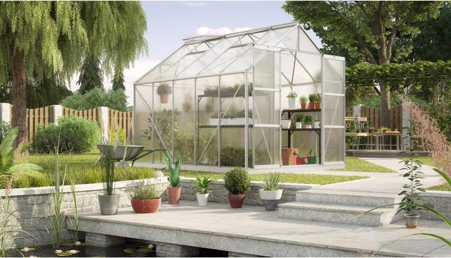 Vitavia Gewächshaus Uranus mit 8,3 m² Fläche, silberfarbenes eloxiertes Aluminium und Polycarbonat-Verglasung - Bild 1