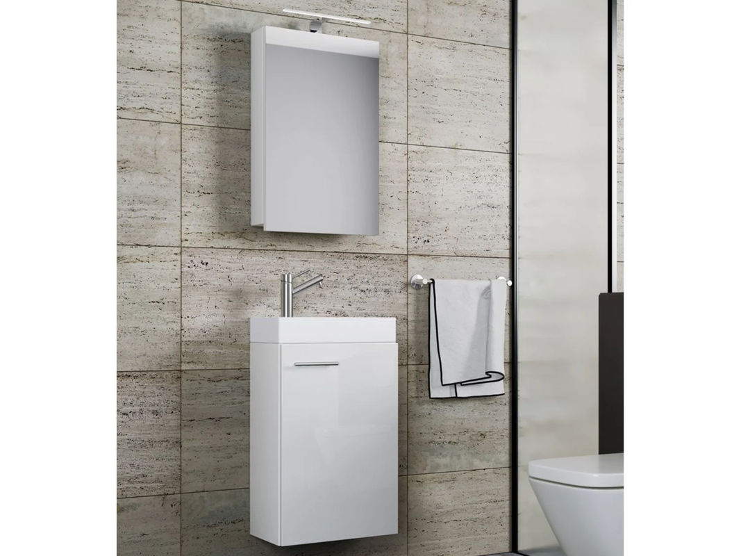 VCM Gäste-Waschplatz Slito 3-teiliges Set in Weiß mit Spiegelschrank und Keramik-Waschbecken, B/H/T: 41 x 130 x 22 cm - Bild 3