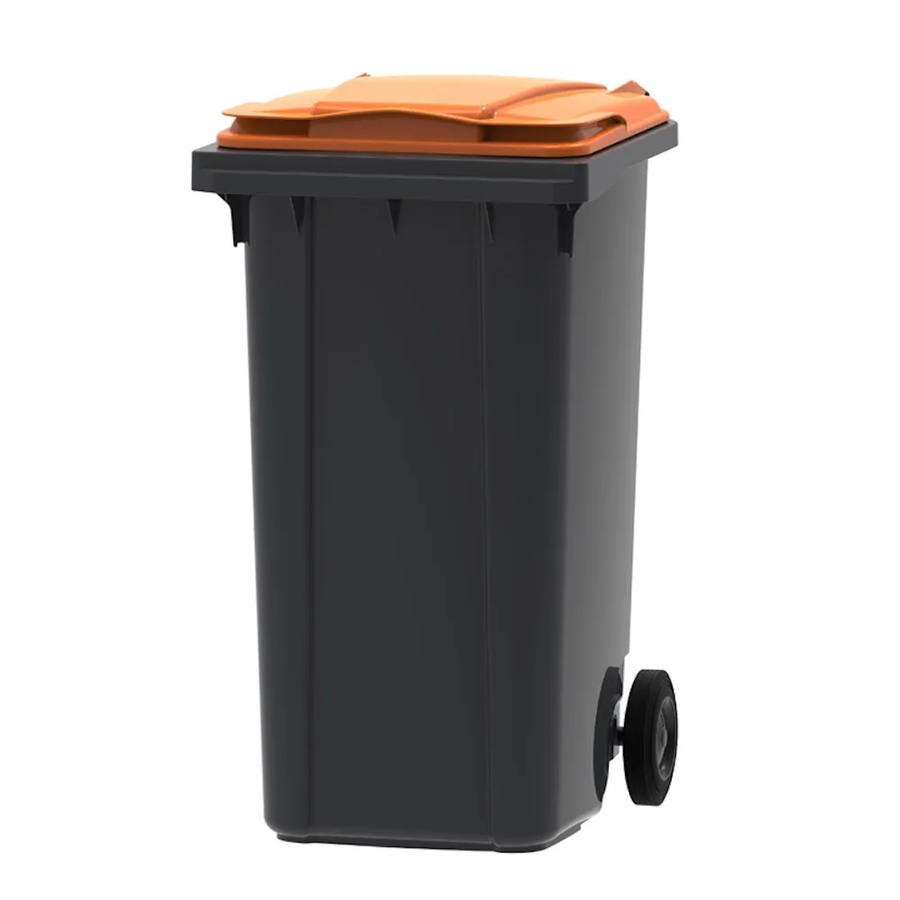 PROREGAL Mülltonne Müllgroßbehälter mit 2 Rädern, 240 Liter, Grau mit orangefarbenem Deckel, H x B x T: 107,9 x 58,3 x 73,7 cm - Bild 2