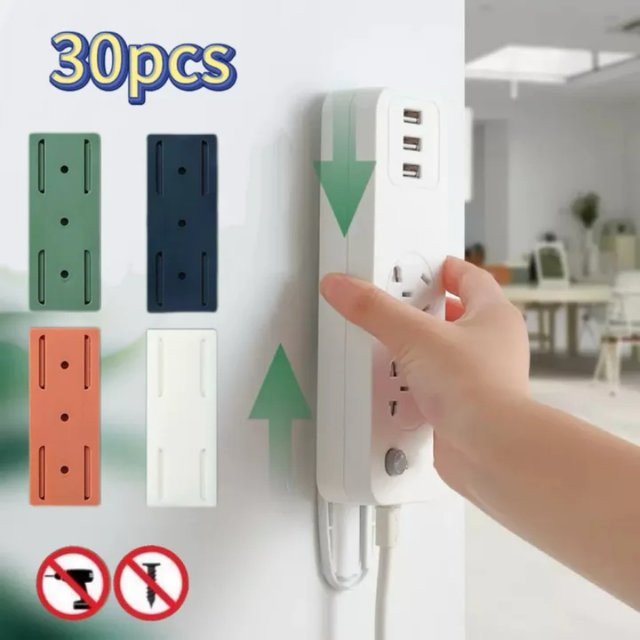 Selbstklebender Kabel-Organizer und Steckdosenleistenhalter aus Kunststoff in Weiß, B/T/H: 30,0 x 9,7 x 3,5 cm - Bild 1