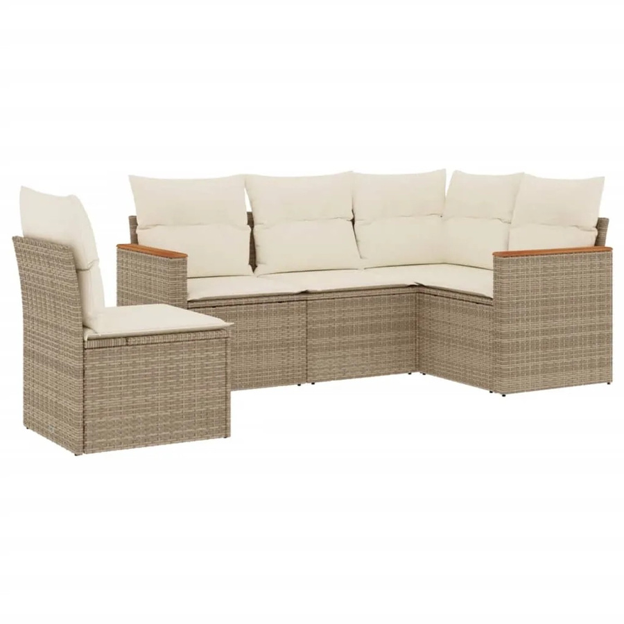 vidaXL 5-teilige Garten-Sofagarnitur in L-Form aus Poly-Rattan in Beige mit Sitzkissen und Rückenkissen - Bild 2