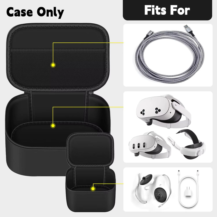 Aufbewahrungstasche für Meta Quest 3, Quest 3S und Quest 2 VR-Headsets in Schwarz - Bild 2