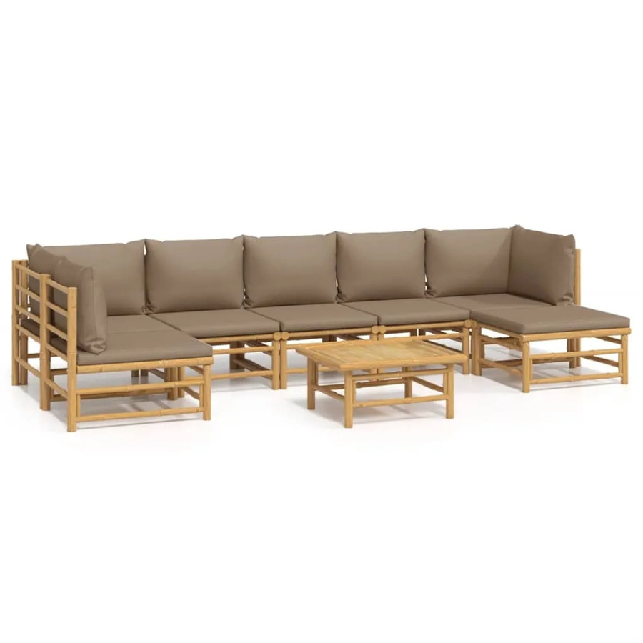 vidaXL 8-tlg Garten-Lounge-Set aus Bambus mit Kissen, Taupe, L-Form mit Sofa, Couchtisch und Ottoman - Bild 2