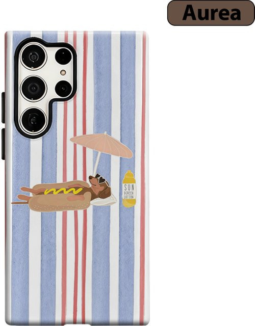 Stoßfeste Doppelschicht Handyhülle mit Hot Dog Dackel Strand-Motiv für Samsung Galaxy S25 Ultra, S24 und S23 Ultra Plus in Multicolour - Bild 1