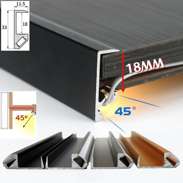 Khelse LED-Schrankregalleuchte mit 45 Grad schrägem Strahl, versenktes Aluminiumprofil in Silber, passend für 18 mm Holzbretter - Bild 1