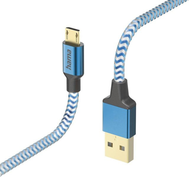 Hama Reflective Ladekabel USB-A auf Micro-USB aus Nylon in Blau, Länge: 1,5 m - Bild 1