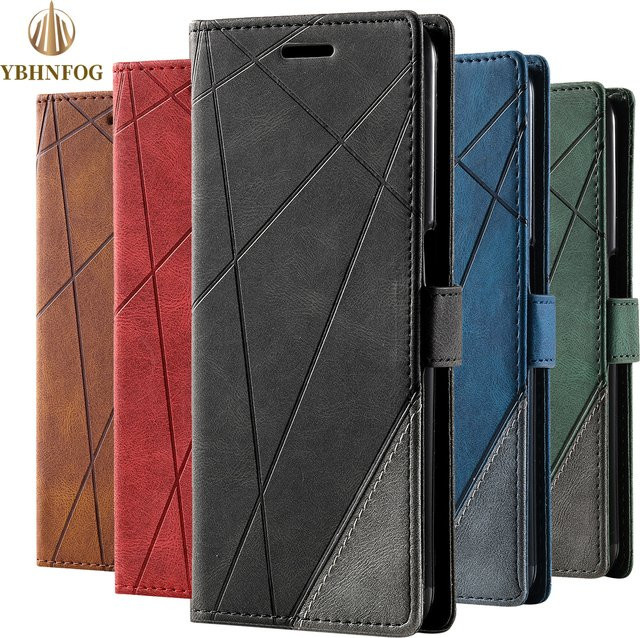 Lederne Magnetische Flip Case Brieftasche mit Standfunktion für Samsung Galaxy Note 8 9 10 Plus 20 Ultra A5 A6 A7 A8 Plus in Blau - Bild 1