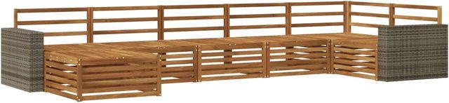 vidaXL Outdoor-Sofagarnitur aus Akazie in Natur, 7-teiliges L-Shape Lounge-Set mit Latten-Design und Fußhocker - Bild 1