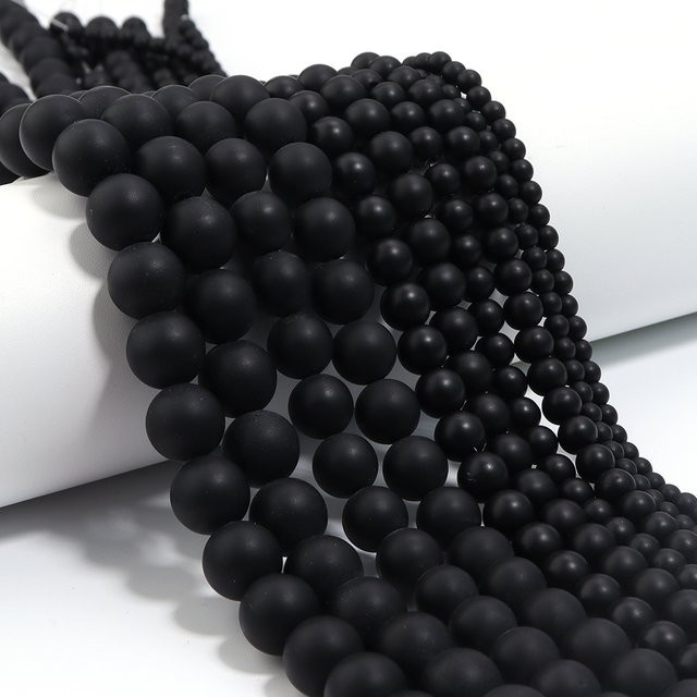 louleur Glassteinperlen, schwarz mattiert, rund, Unisex - Bild 1