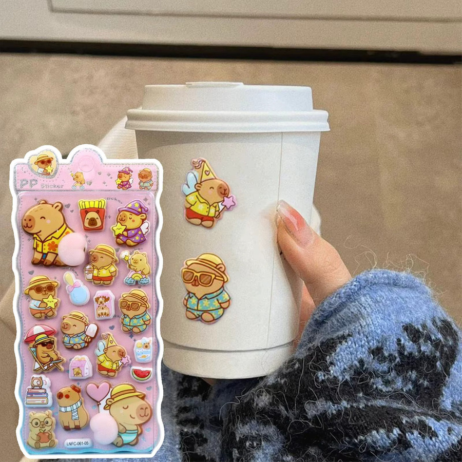 Wiederverwendbare Capybara Bubble Sticker in Multicolour für Kinder zum Dekorieren von Tagebüchern und Schulmaterialien - Bild 3