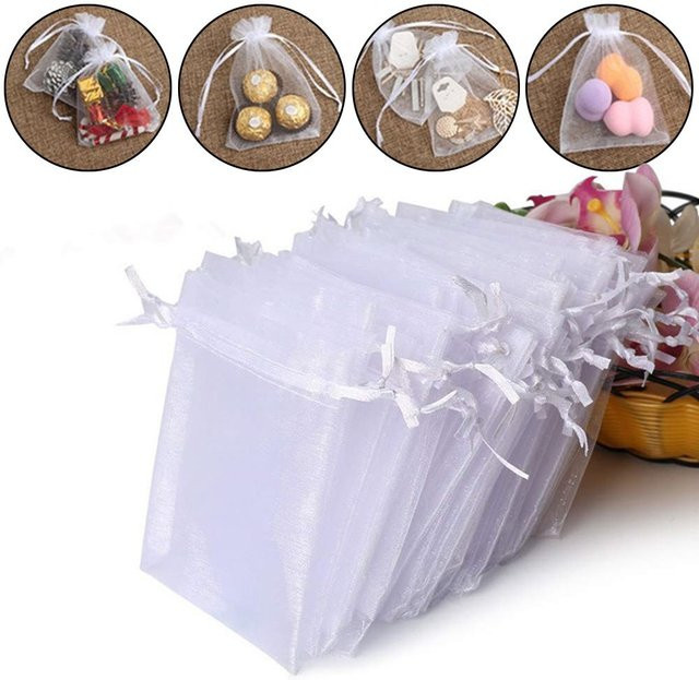 Weiße Organza-Geschenkbeutel mit Kordelzug für Schmuck und Party-Zubehör - Bild 1