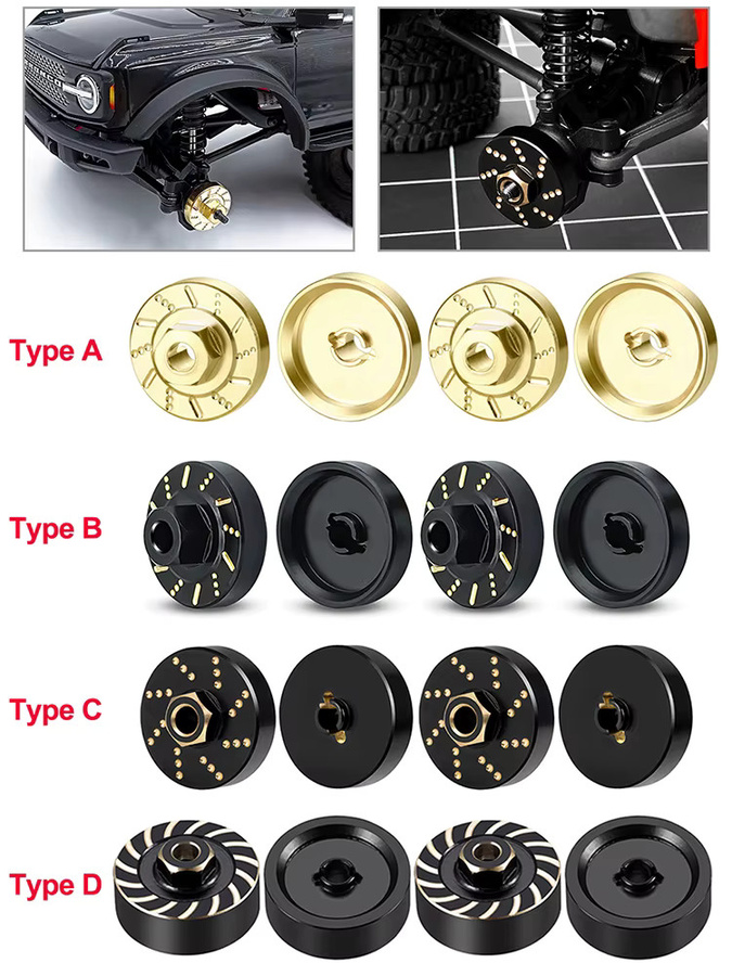 YEAHRUN TRX4M Rad-Sechskant-Treiber-Adapter Messing Gegengewicht, 4-teiliges Set, 1:18 - Bild 5