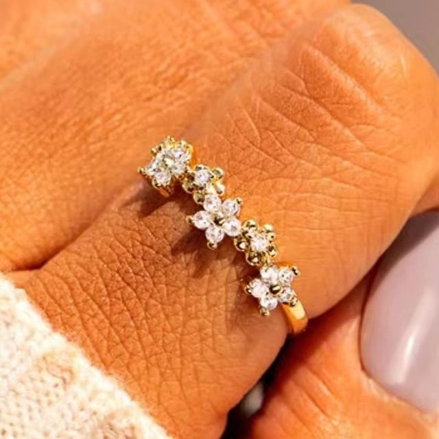Huitan Ringe, Blumendesign, Zirkonia, Gold, Messing, Damen - Bild 1