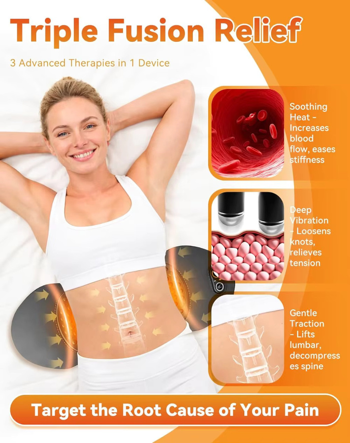Okayso Dreifach-Fusions-Rückenmassagegerät mit Wärme, Vibration und Traktion, Unisex - Bild 3