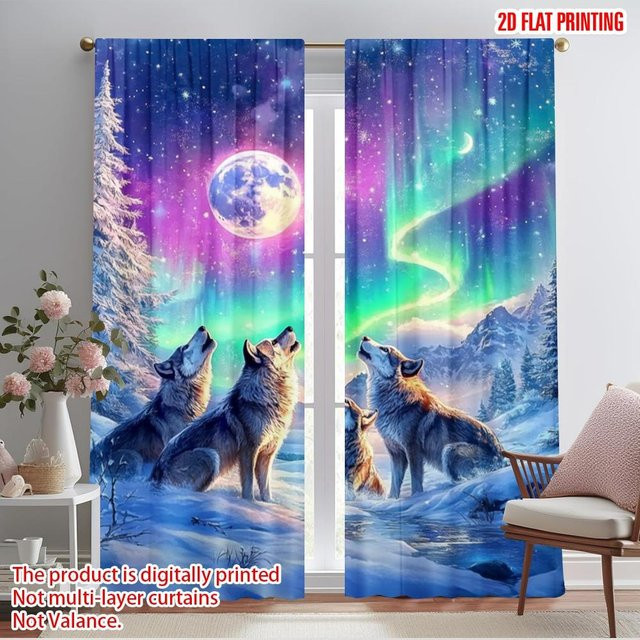 2er-Set Vorhänge Mondwölfe in Blau von YTO Household items aus Polyester, B/H: 52,5 x 116 cm - Bild 1