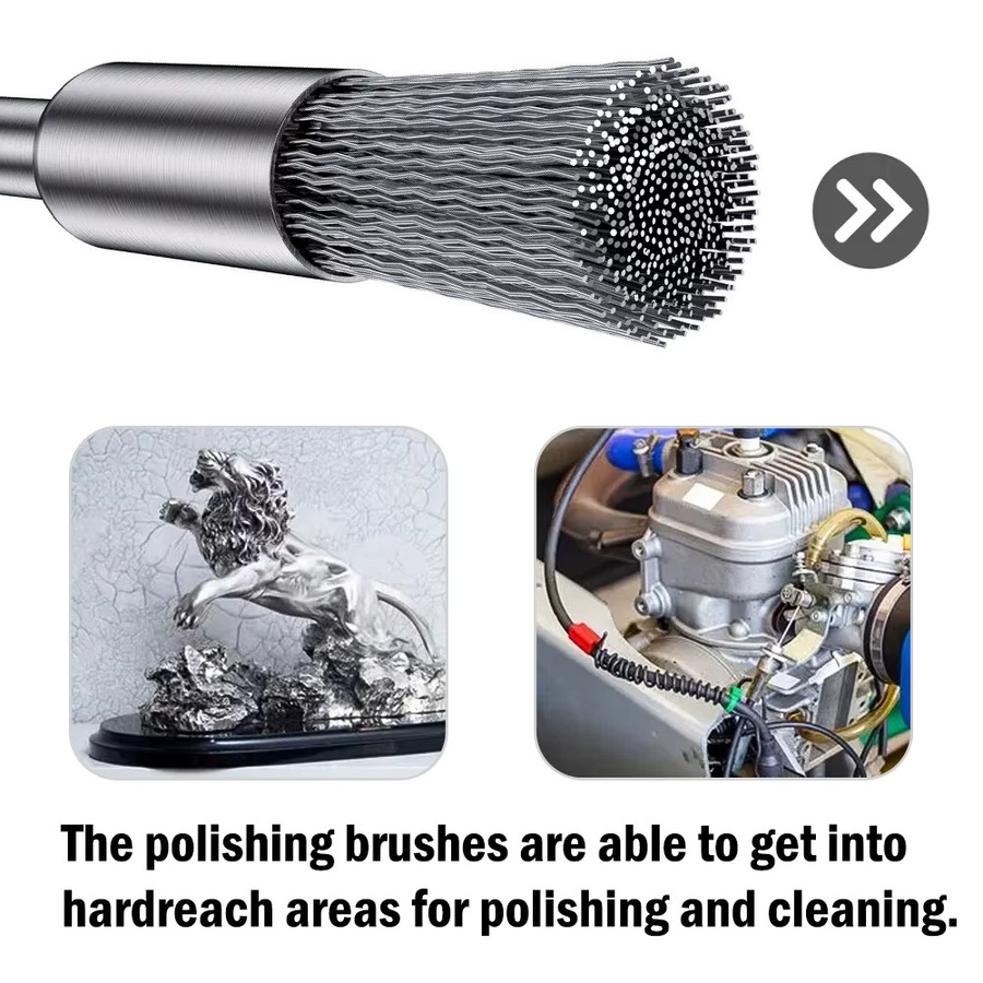 XCAN Stahldraht-Radbürsten-Set aus Edelstahl in Silber mit 3,0 mm Schaft für Mini-Bohrer und Dremel-Rotationswerkzeuge - Bild 3