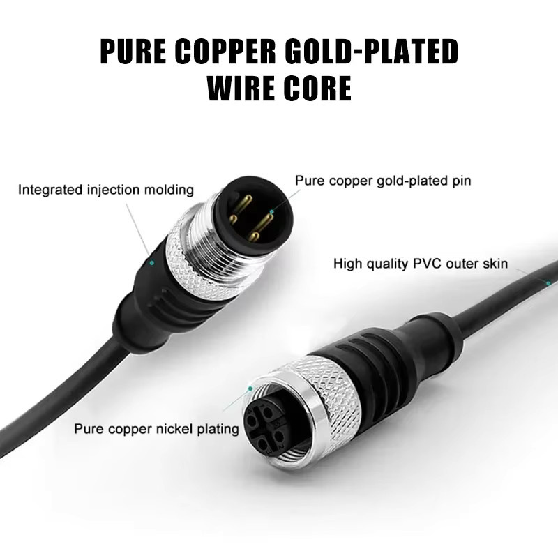 DIVEDEER M8 Aviation Connector A Typ mit 3Pin und 4Pin Sensor Kabel in Schwarz, IP67 Wasserdicht mit Ellenbogen Verbindung - Bild 2