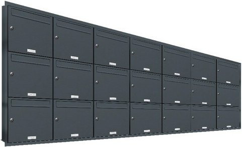 AL Briefkasten-System für 21 Parteien zur Unterputzmontage, grau, B/H/T: 153,75 x 106,6 x 11,6 cm - Bild 1