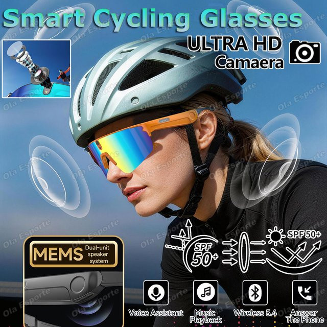 Ola Esporte Smarte KI-Fahrradbrille mit 8MP HD-Kamera, Bluetooth-Anrufe und IP66 Wasserdichtigkeit in Schwarz - Bild 1