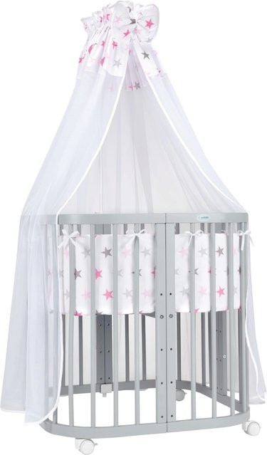 Waldin 7in1 Babybett Kinderbett aus Buchenholz mit Matratze, lackiertes mitwachsendes Kinderbett - Bild 1