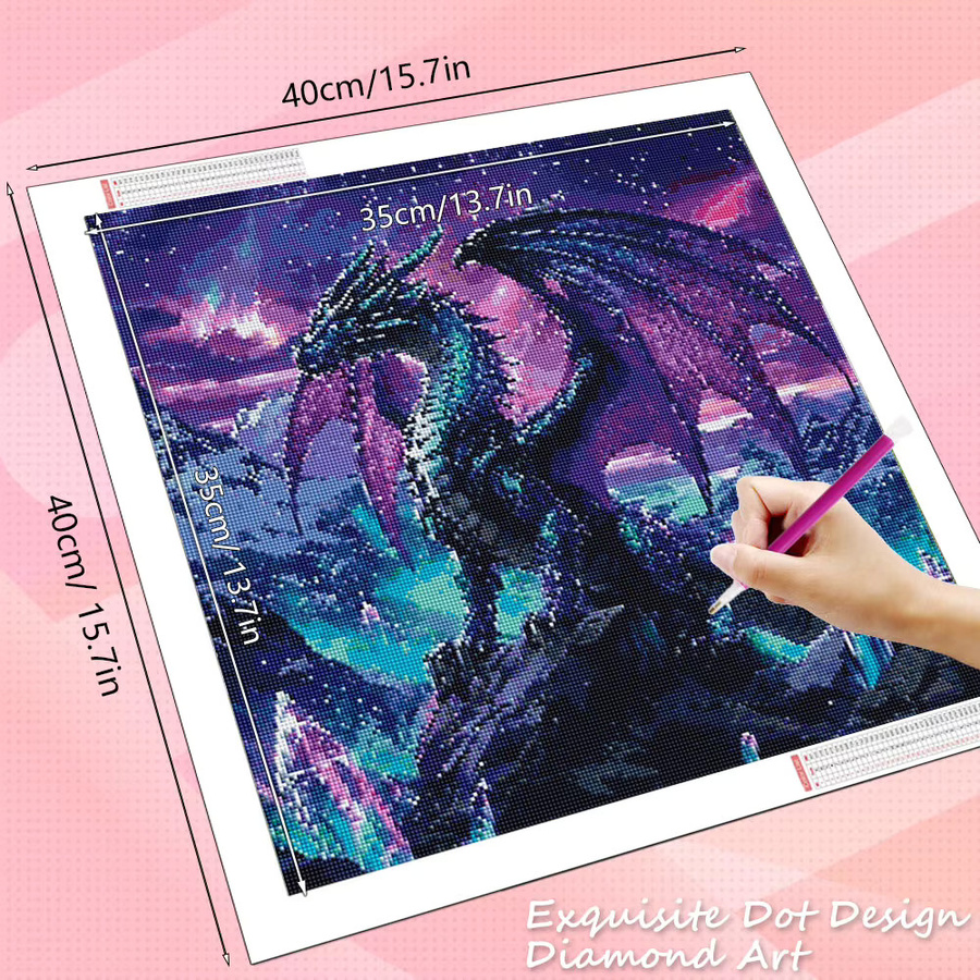 HUACAN 5D-Diamant-Kunstgemälde Drache als rundes Diamant-Mosaik in Multicolour zur Heimdekoration - Bild 2