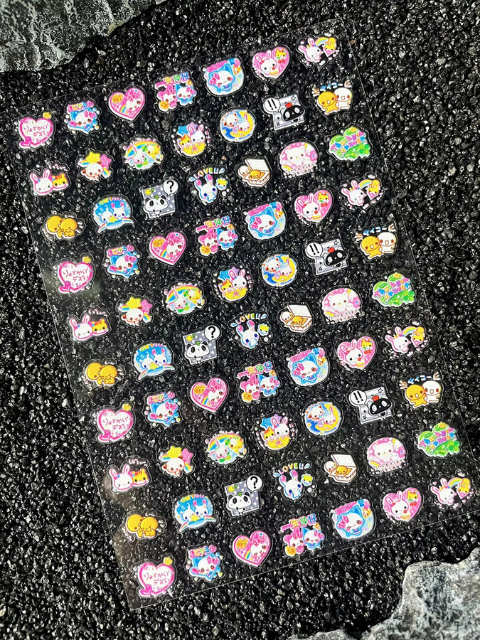 Sanrio Kawaii Tier Aufkleber Set aus PVC mit Kaninchen Panda und Katze in Multicolour für Tagebuch Notizbuch und Handy - Bild 3