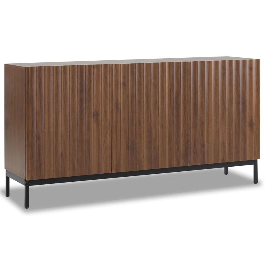 okwish Sideboard mit 3 Türen im modernen 3D Wellen Design für Wohnzimmer und Esszimmer, Dunkel Eiche, B/T/H: 150 x 40 x 80 cm - Bild 2