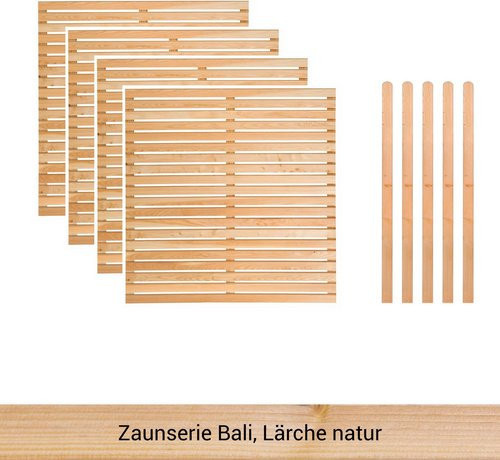 Mr. GARDENER Zaunset Bali aus Lärche in Natur, 9er Set mit 4 Grundelementen und 5 Pfosten, Farbe: Braun/Beige - Bild 1